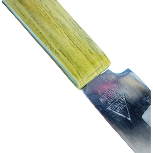 Vtg Household's Steak Knives Green Avocado Handles Wood Block Holder w/ Box MCM - Picture 9 of 9